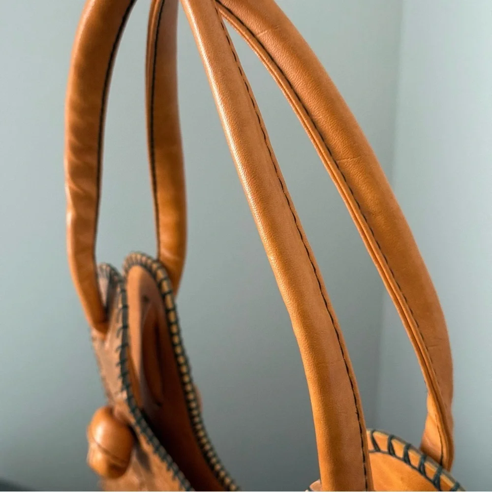 Vintage Hand Made Chestnut Brown Leather Tote Bag Boho